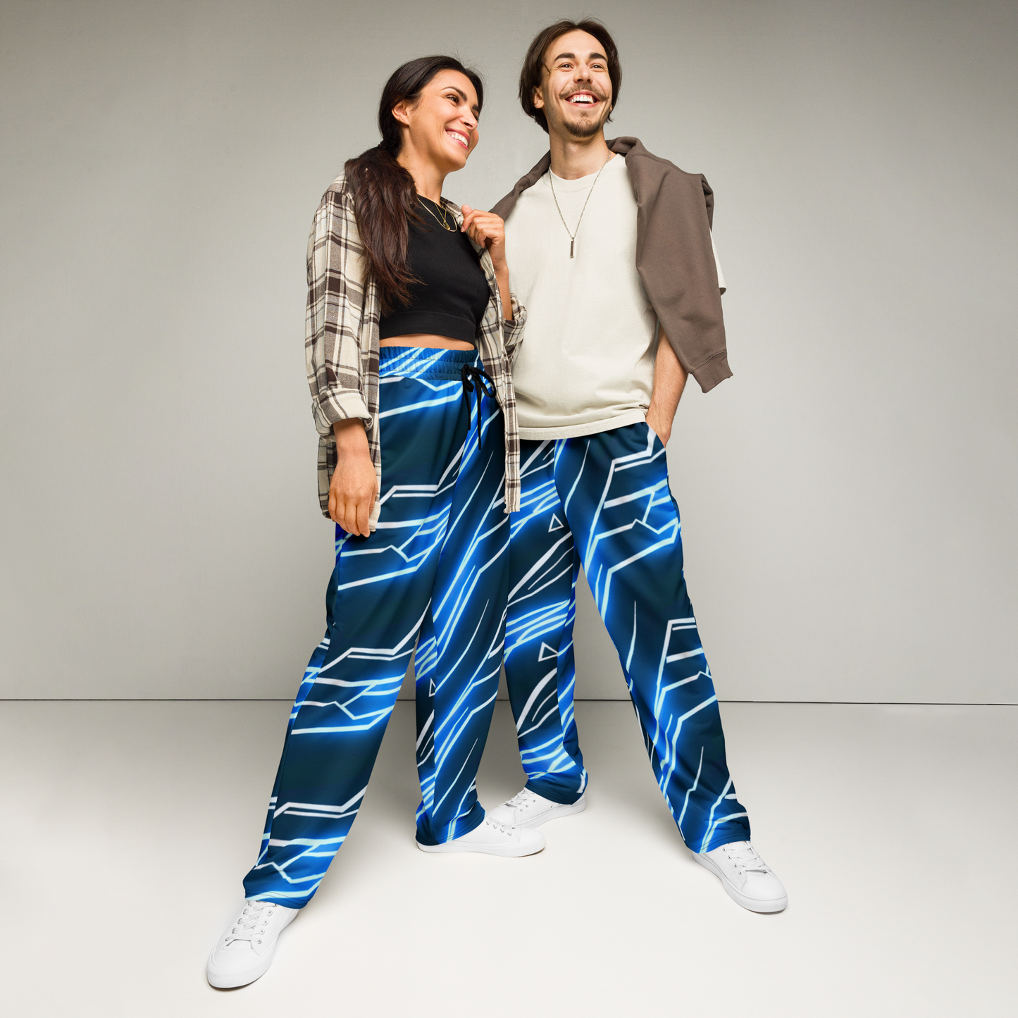 Neon Grid: Cyber-Wide Joggers